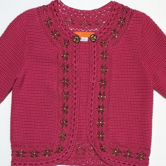 Cynthia Steffe Pink Embellished Cotton Cardigan Size L - Picture 6 of 8